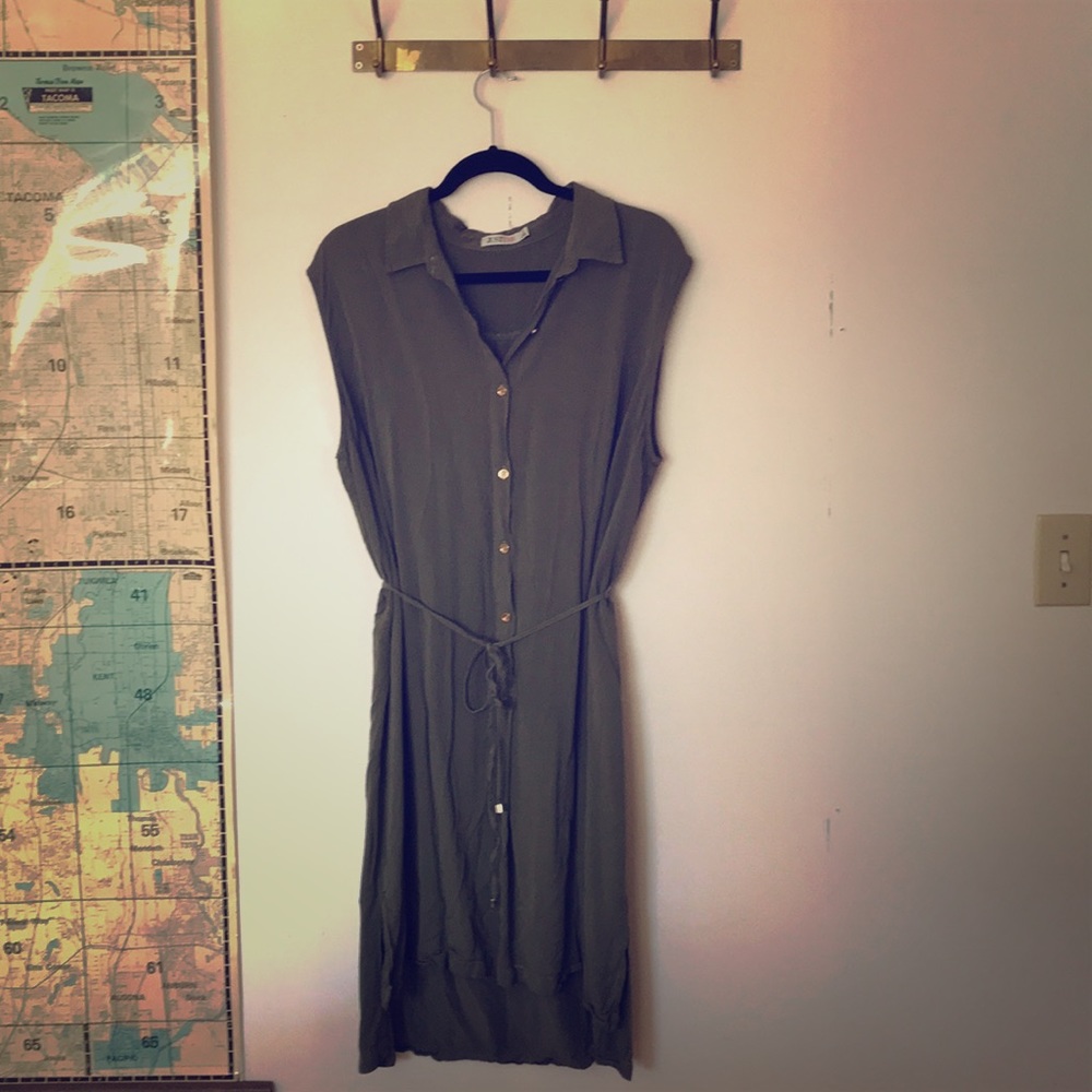 Olive green shirt dress